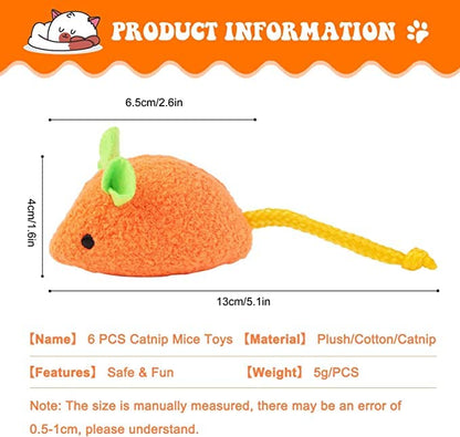Cat Toy - 6 Pieces Mouse Plush Toys, Realistic Cute Kitten Mice Filled With Catnip
